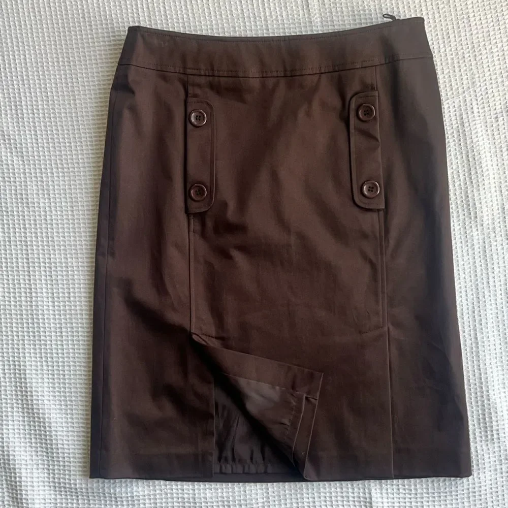 LaFayette 148 Chocolate Brown Knee Length Lined Career Cotton Blend Fall Skirt 4